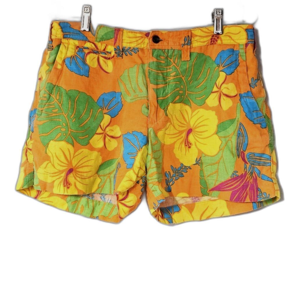 Polo Ralph Lauren Vintage Bold Bright Tropical Print Linen Blend Shorts Size 8
